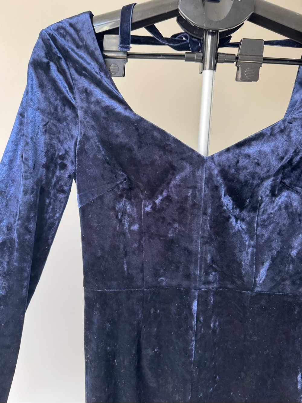 Bebe Style Navy Velvet Long Sleeve Romper | Y2K Glam Mini Playsuit | Open Back T - Picture 4 of 11